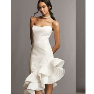 BHLDN‎ Anthropologie Flamenco Hem Asymmetrical White Fitted Midi Dress*